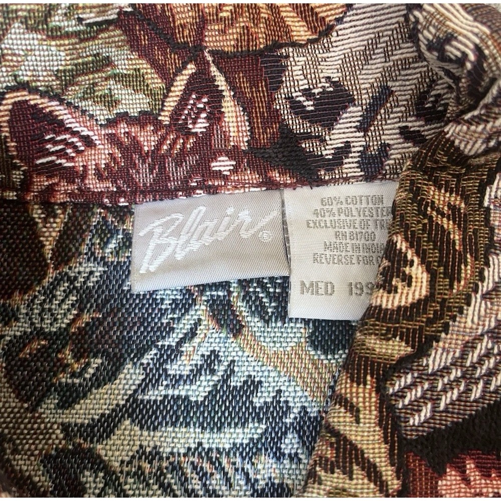 Blair Womens Medium Vintage Tapestry Cat Print Jacket Brown Burgundy Woven - Picture 6 of 9
